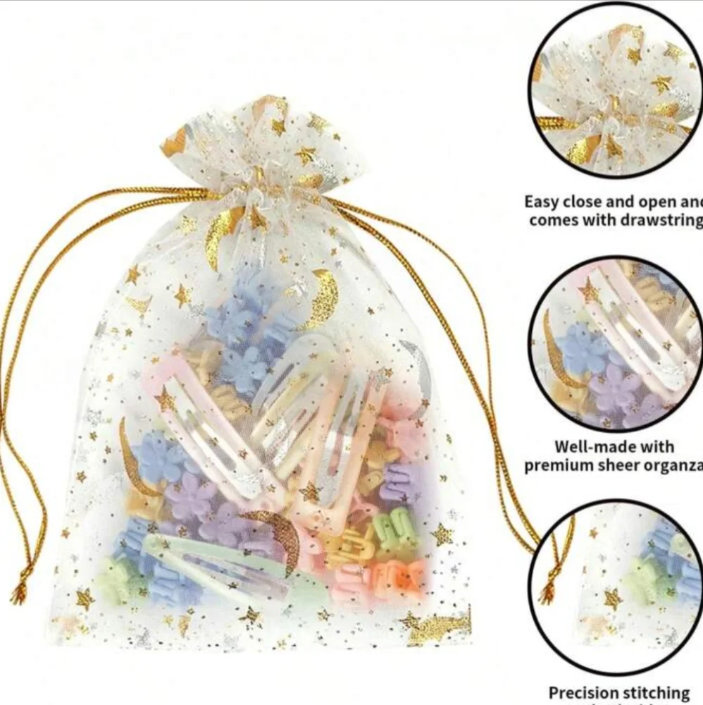 20pcs Gold Star and Moon Organza Gift Bags